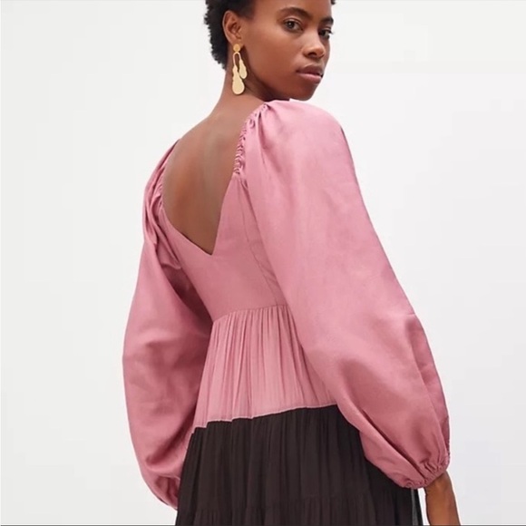 ANTHROPOLOGIE Colorblocked Maxi Dress Deep V-neck Puff Sleeved Nirmooha XS NWT - Picture 3 of 8